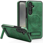 For Samsung Galaxy S25 Magnetic Case with Folded Kickstand PC Silicone Leather Phone Back Cover