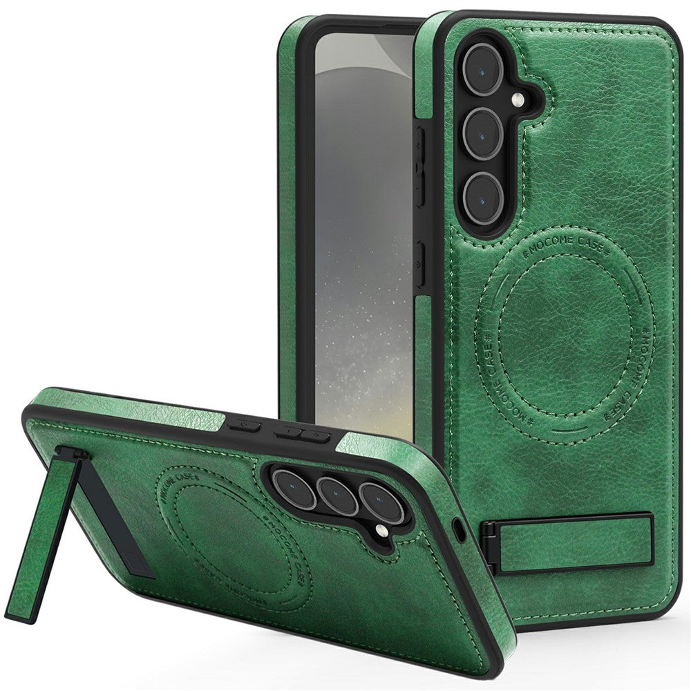 For Samsung Galaxy S25 Magnetic Case with Folded Kickstand PC Silicone Leather Phone Back Cover