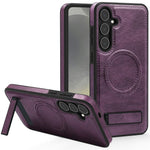 For Samsung Galaxy S25 Magnetic Case with Folded Kickstand PC Silicone Leather Phone Back Cover