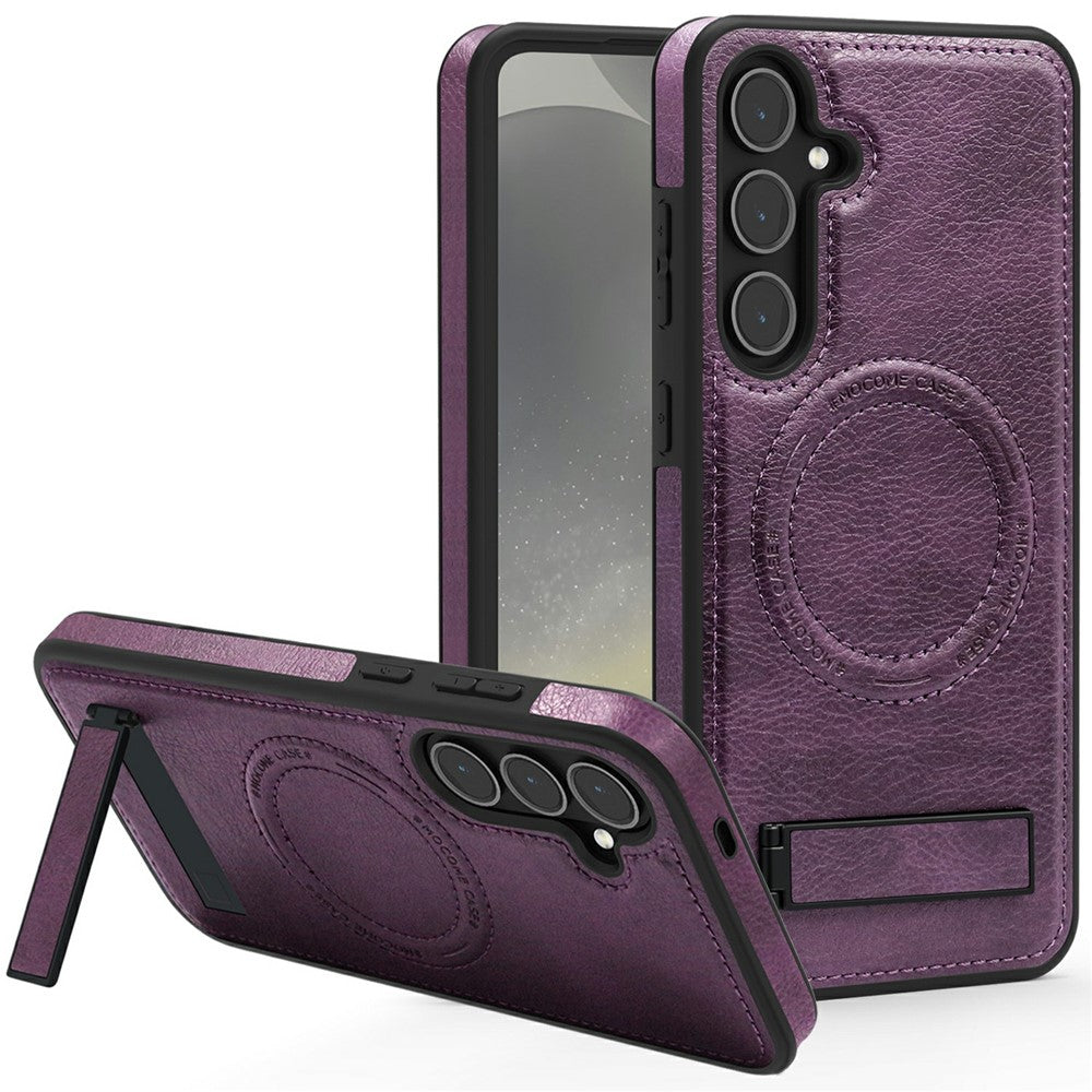 For Samsung Galaxy S25 Magnetic Case with Folded Kickstand PC Silicone Leather Phone Back Cover