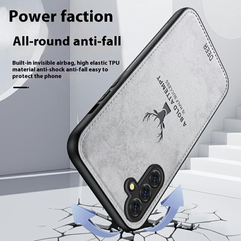For Samsung Galaxy A56 5G Case Deer Pattern Cloth Texture PU Leather Hybrid Phone Cover