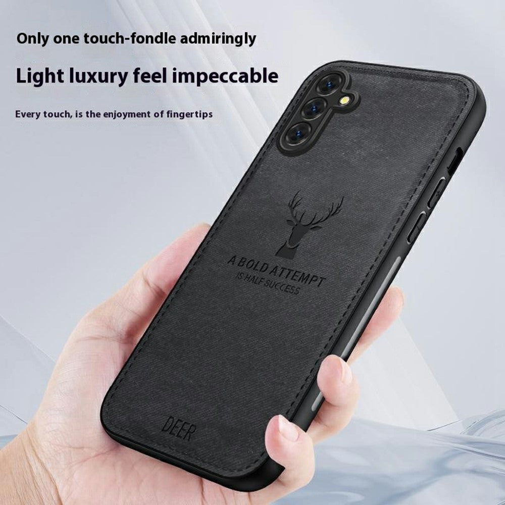 For Samsung Galaxy A56 5G Case Deer Pattern Cloth Texture PU Leather Hybrid Phone Cover