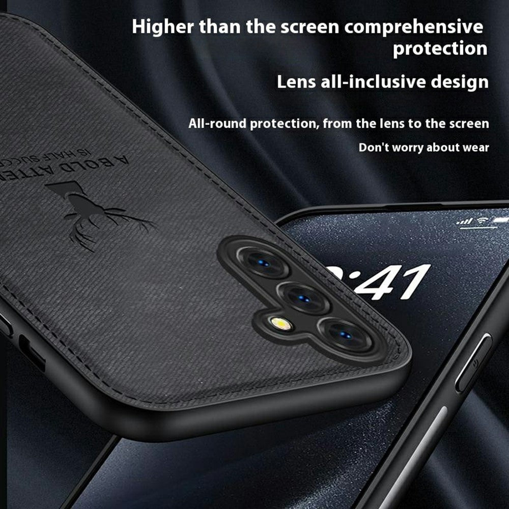 For Samsung Galaxy A56 5G Case Deer Pattern Cloth Texture PU Leather Hybrid Phone Cover