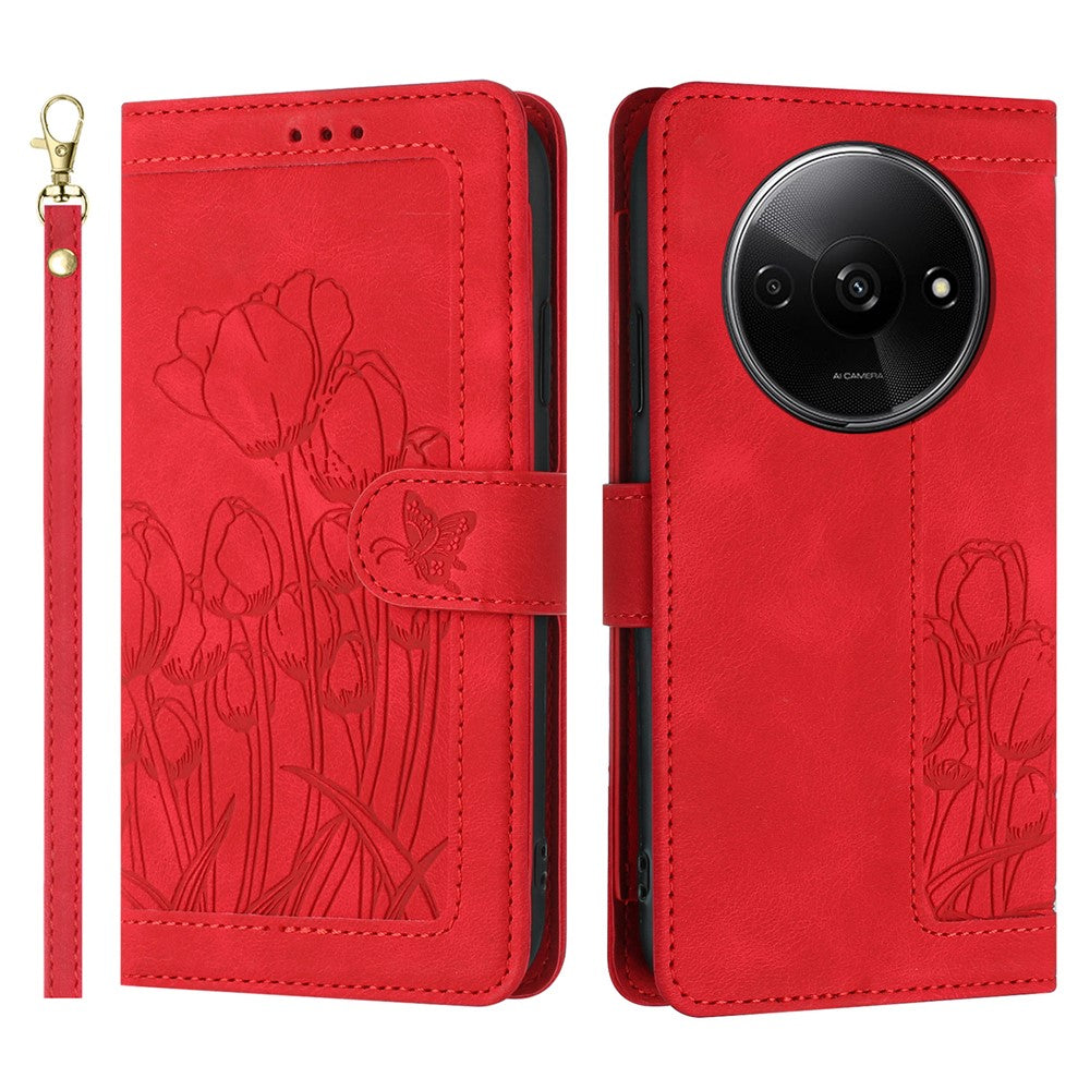 For Xiaomi Poco C61 4G / Redmi A3 4G Case Tulip Leather Phone Cover with 5 Card Slots Wallet