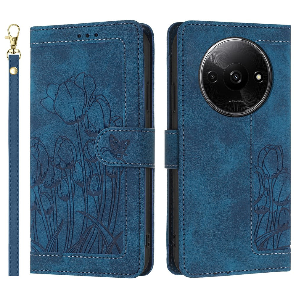 For Xiaomi Poco C61 4G / Redmi A3 4G Case Tulip Leather Phone Cover with 5 Card Slots Wallet