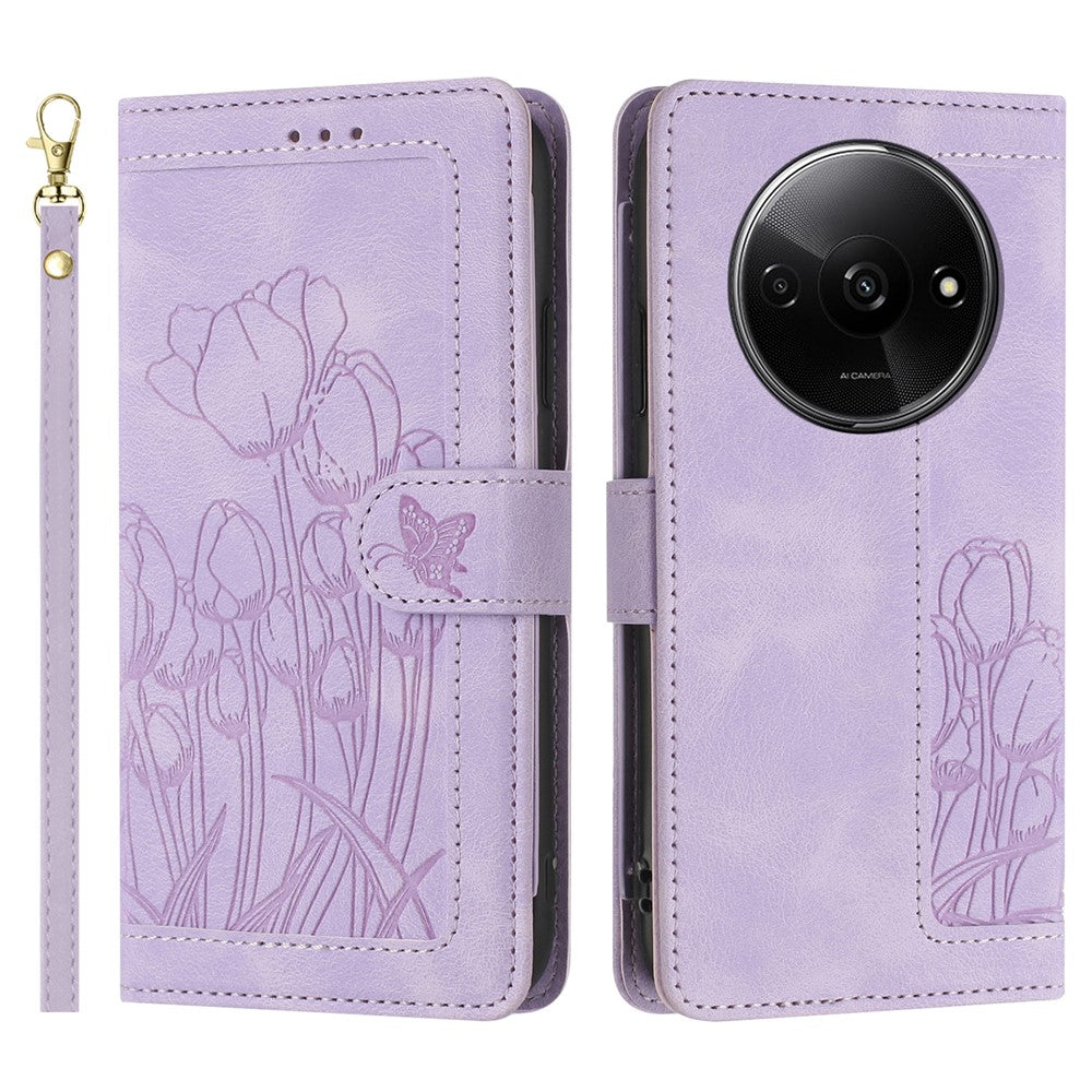 For Xiaomi Poco C61 4G / Redmi A3 4G Case Tulip Leather Phone Cover with 5 Card Slots Wallet