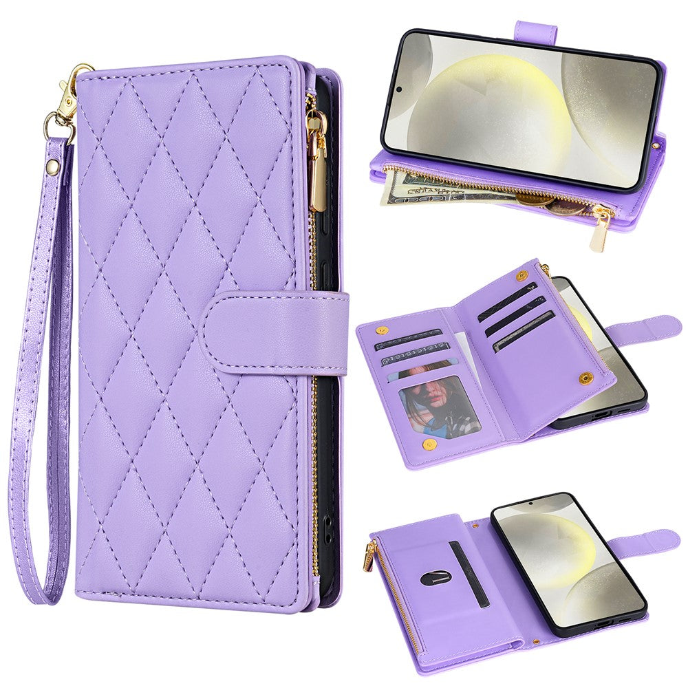 For Samsung Galaxy A16 5G / 4G Case Rhombus Stitching Leather Wallet Phone Cover with Long / Short Strap
