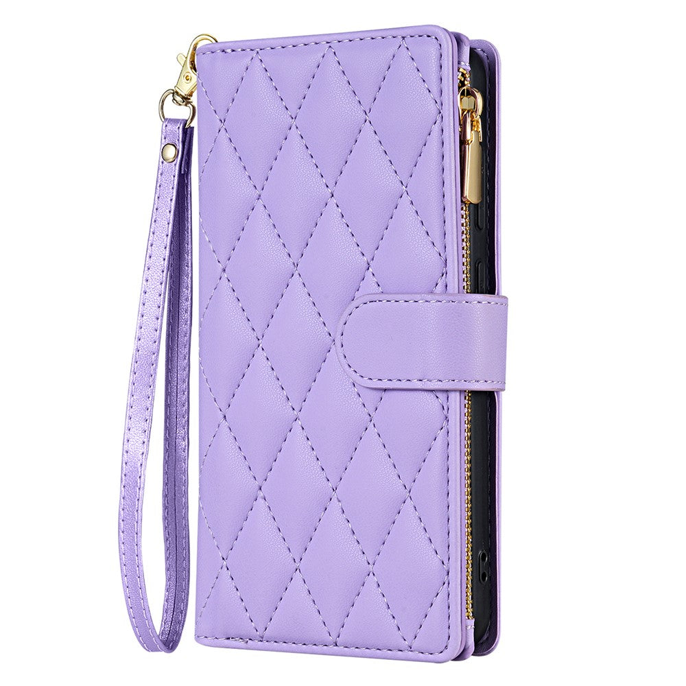For Samsung Galaxy A16 5G / 4G Case Rhombus Stitching Leather Wallet Phone Cover with Long / Short Strap