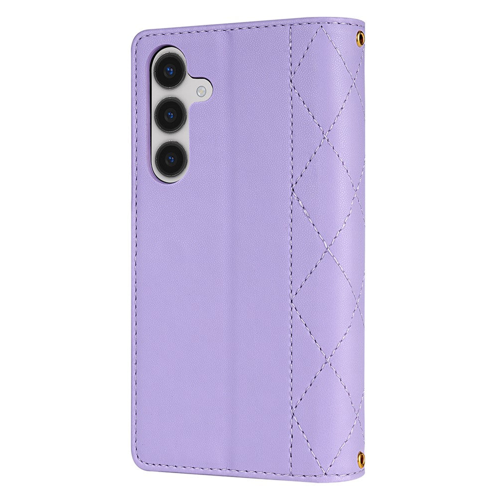 For Samsung Galaxy A16 5G / 4G Case Rhombus Stitching Leather Wallet Phone Cover with Long / Short Strap