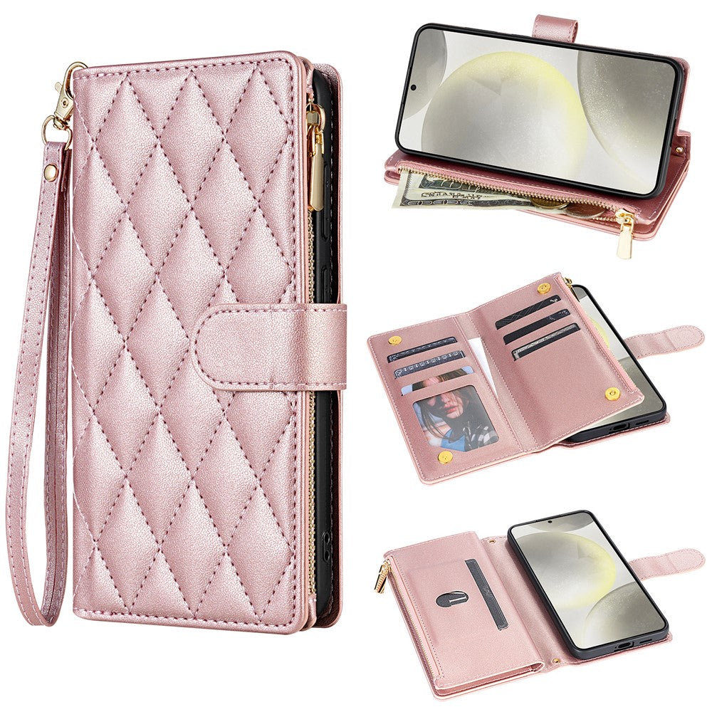 For Samsung Galaxy A16 5G / 4G Case Rhombus Stitching Leather Wallet Phone Cover with Long / Short Strap