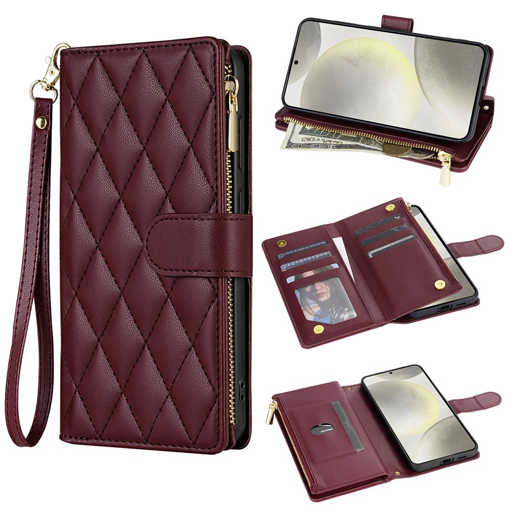 For Samsung Galaxy A16 5G / 4G Case Rhombus Stitching Leather Wallet Phone Cover with Long / Short Strap