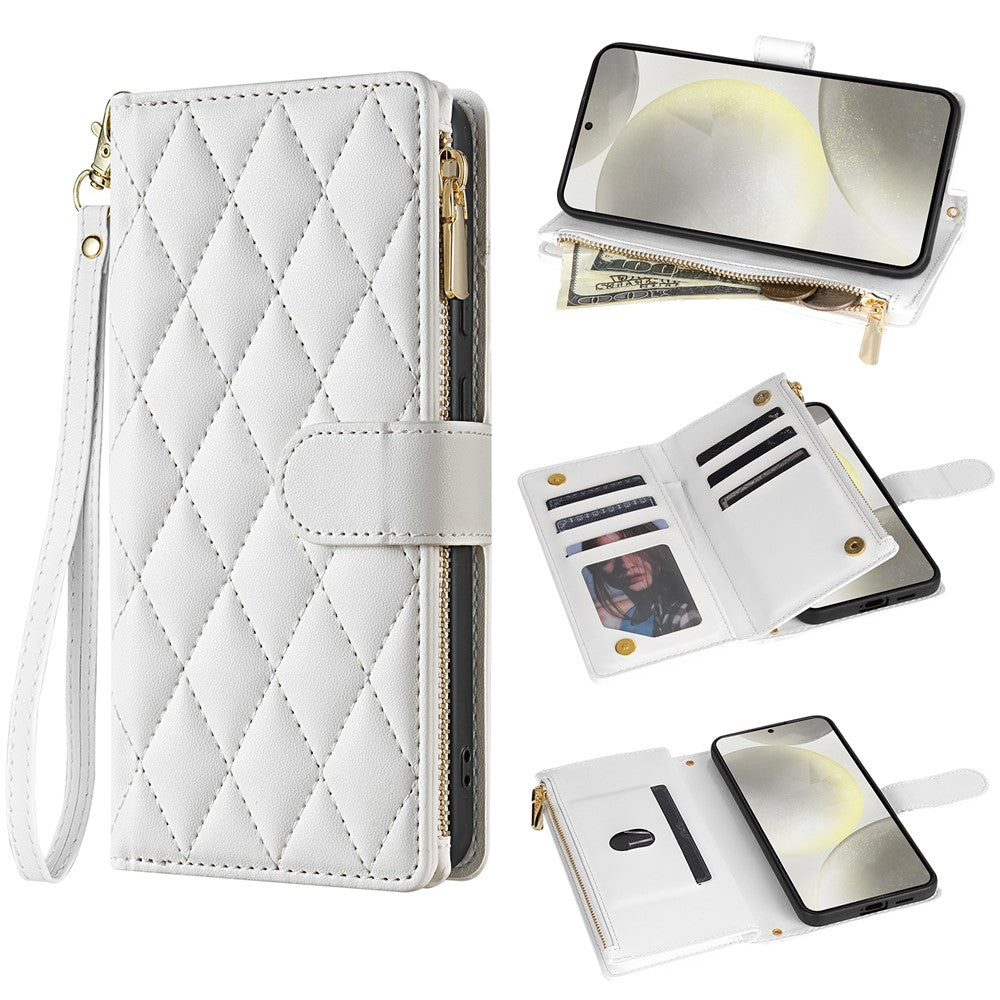 For Samsung Galaxy A16 5G / 4G Case Rhombus Stitching Leather Wallet Phone Cover with Long / Short Strap
