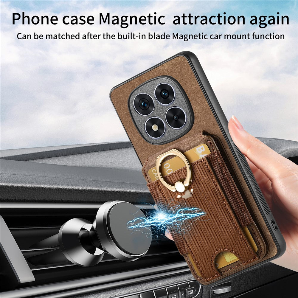 For Xiaomi Redmi Note 14 Pro 5G / Poco X7 5G Magnetic Case Leather Back Cover with Detachable Card Holder Kickstand