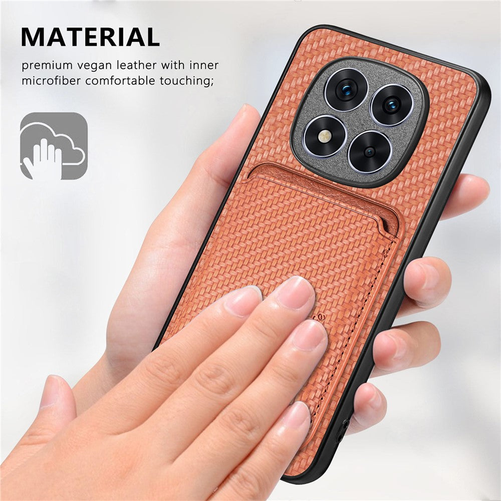 For Xiaomi Redmi Note 14 Pro+ 5G Case Carbon Fiber Leather Back Cover with Detachable Card Bag