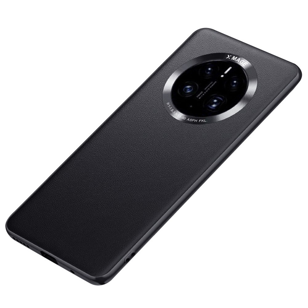 For Huawei Mate 50 Pro 4G Phone Case, Metal Lens Design Textured PU Leather Coating TPU + PC Protector Shell