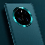 For Huawei Mate 50 Pro 4G Phone Case, Metal Lens Design Textured PU Leather Coating TPU + PC Protector Shell