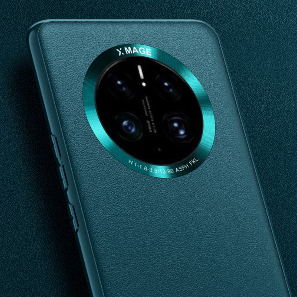 For Huawei Mate 50 Pro 4G Phone Case, Metal Lens Design Textured PU Leather Coating TPU + PC Protector Shell