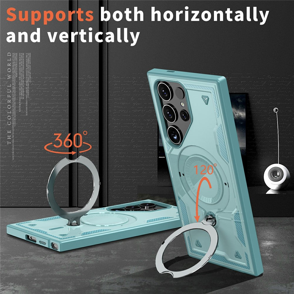 For Samsung Galaxy S25 Ultra Magnetic Case Military Protection PC+TPU Kickstand Phone Cover