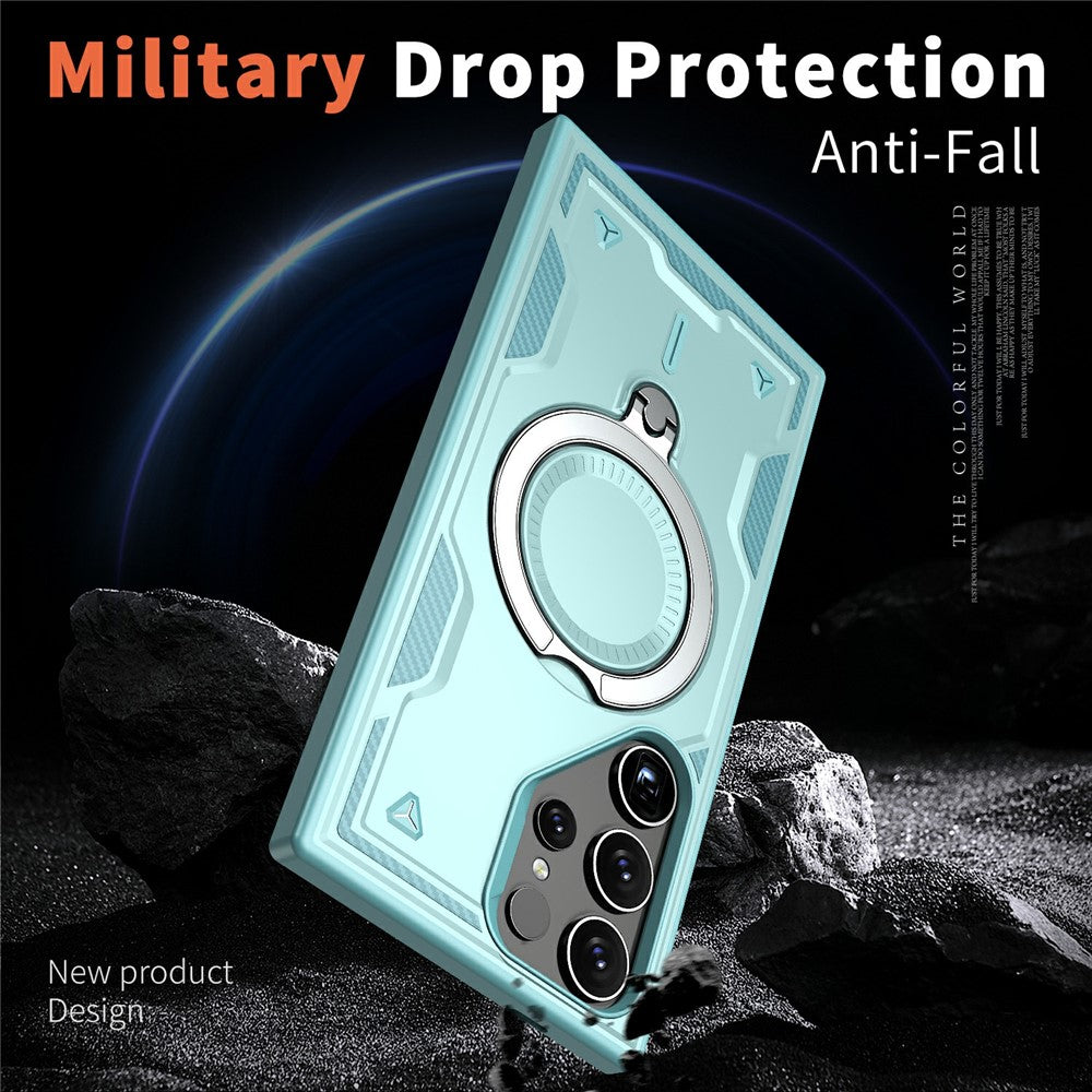 For Samsung Galaxy S25 Ultra Magnetic Case Military Protection PC+TPU Kickstand Phone Cover
