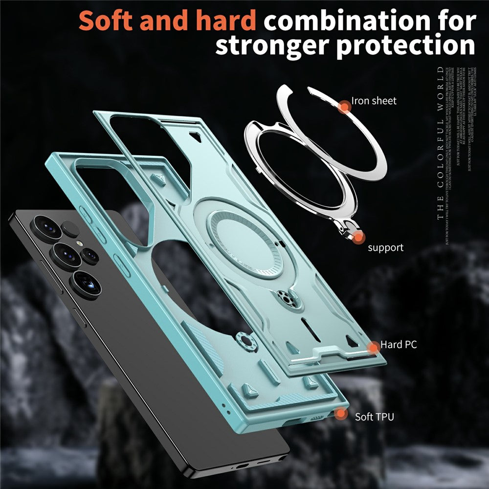 For Samsung Galaxy S25 Ultra Magnetic Case Military Protection PC+TPU Kickstand Phone Cover