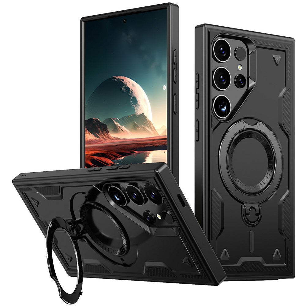 For Samsung Galaxy S25 Ultra Magnetic Case Military Protection PC+TPU Kickstand Phone Cover