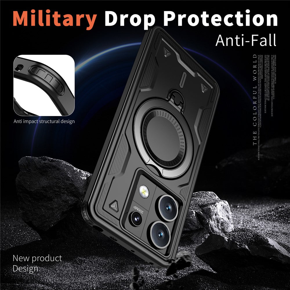 For Xiaomi Redmi Note 13 5G Magnetic Case Military Protection PC+TPU Kickstand Phone Cover