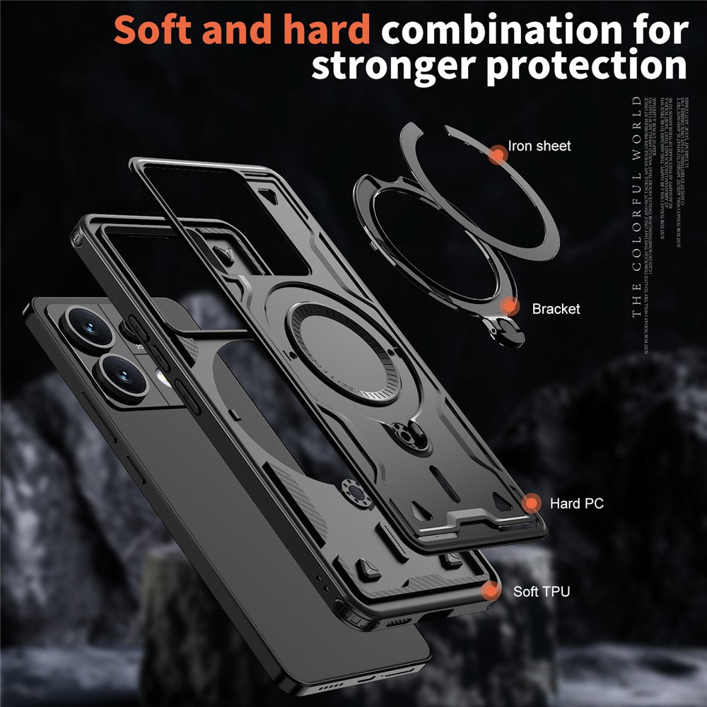 For Xiaomi Redmi Note 13 5G Magnetic Case Military Protection PC+TPU Kickstand Phone Cover