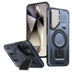 For Samsung Galaxy S25 / S24 Magnetic Case Lens Lid Kickstand PC+TPU Back Cover