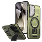 For Samsung Galaxy S25 / S24 Magnetic Case Lens Lid Kickstand PC+TPU Back Cover