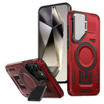 For Samsung Galaxy S25 / S24 Magnetic Case Lens Lid Kickstand PC+TPU Back Cover