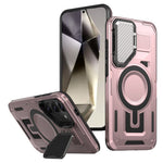 For Samsung Galaxy S25 / S24 Magnetic Case Lens Lid Kickstand PC+TPU Back Cover