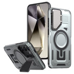For Samsung Galaxy S25 / S24 Magnetic Case Lens Lid Kickstand PC+TPU Back Cover