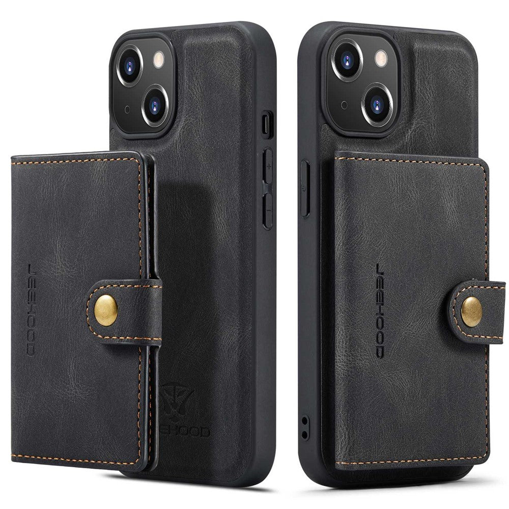 JEEHOOD til iPhone 14 Plus pungtelefoncover aftageligt 2-i-1 læderbelagt TPU-telefoncover med støttefod