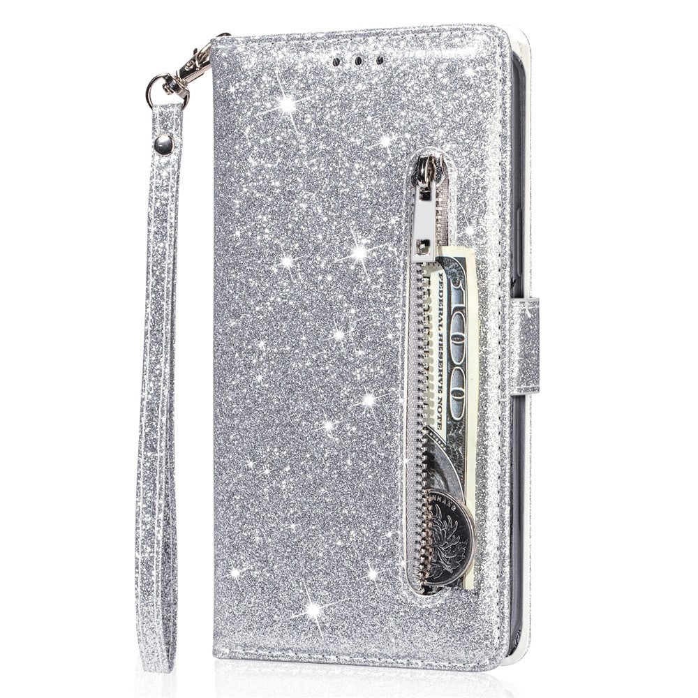 Til Samsung Galaxy A56 5G Stand Etui Glitter Telefon Læder Cover Lynlåslomme