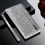 Til Samsung Galaxy A56 5G Stand Etui Glitter Telefon Læder Cover Lynlåslomme