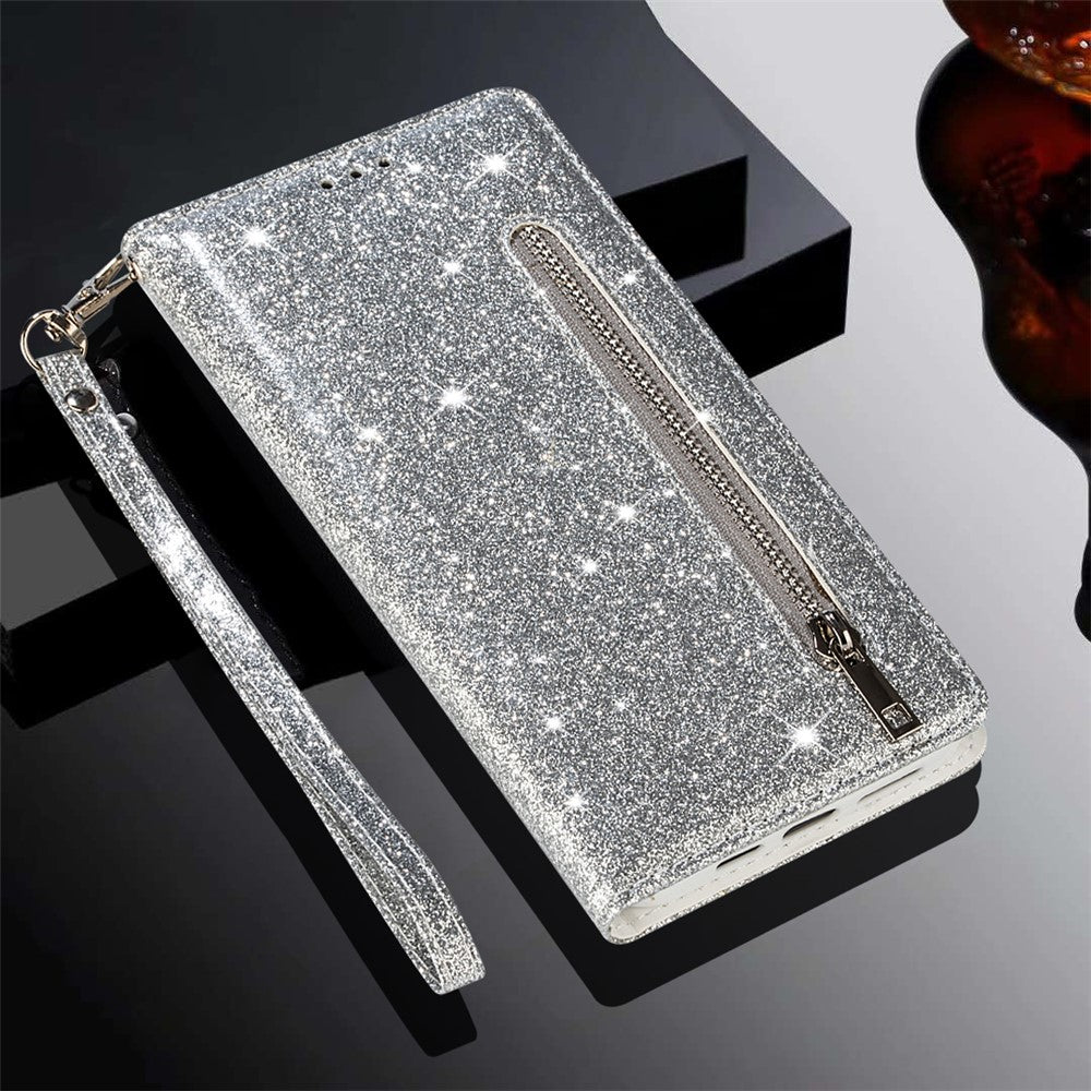 Til Samsung Galaxy A56 5G Stand Etui Glitter Telefon Læder Cover Lynlåslomme