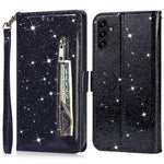 Til Samsung Galaxy A56 5G Stand Etui Glitter Telefon Læder Cover Lynlåslomme