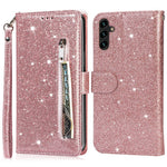 Til Samsung Galaxy A56 5G Stand Etui Glitter Telefon Læder Cover Lynlåslomme