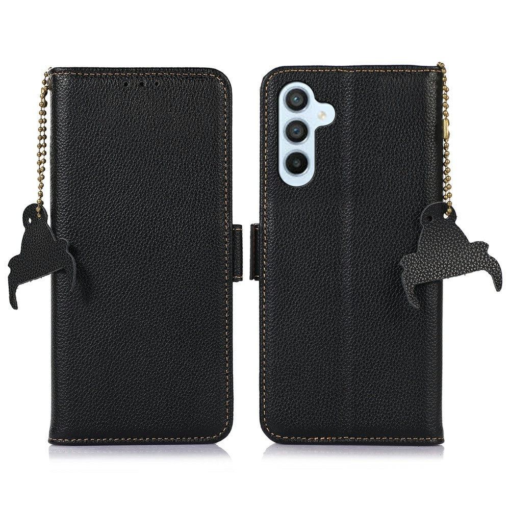 For Samsung Galaxy A26 5G Case RFID Blocking Textured Genuine Cow Leather Phone Cover