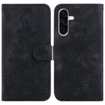 Samsung Galaxy A18 4G / A18 5G / A17 4G / A17 5G / A26 5G-skal, læderfodral med stativ og liljeblomst
