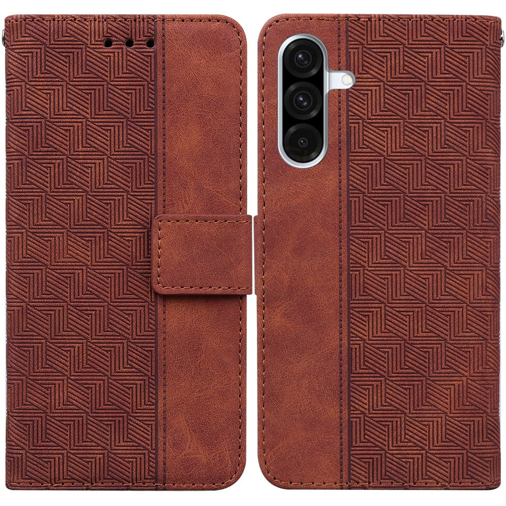 Samsung Galaxy A18 4G / A18 5G / A17 4G / A17 5G / A26 5G-skal, geometriskt mönster, läderplånbok, mobilskal med handledsrem