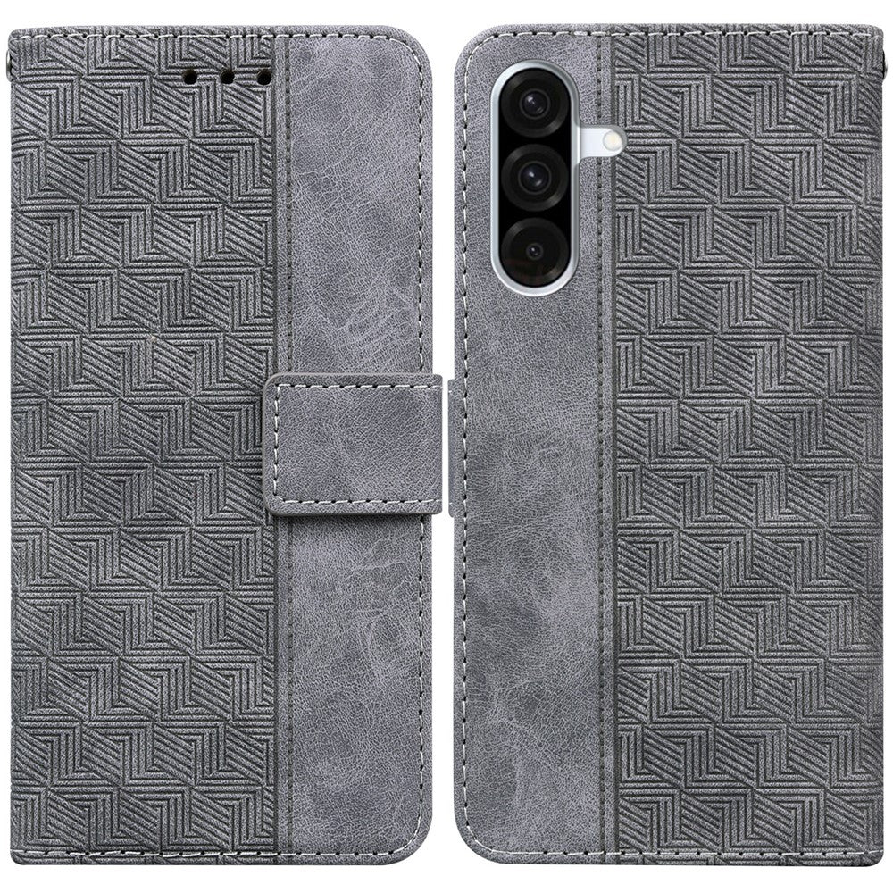 Samsung Galaxy A18 4G / A18 5G / A17 4G / A17 5G / A26 5G-skal, geometriskt mönster, läderplånbok, mobilskal med handledsrem