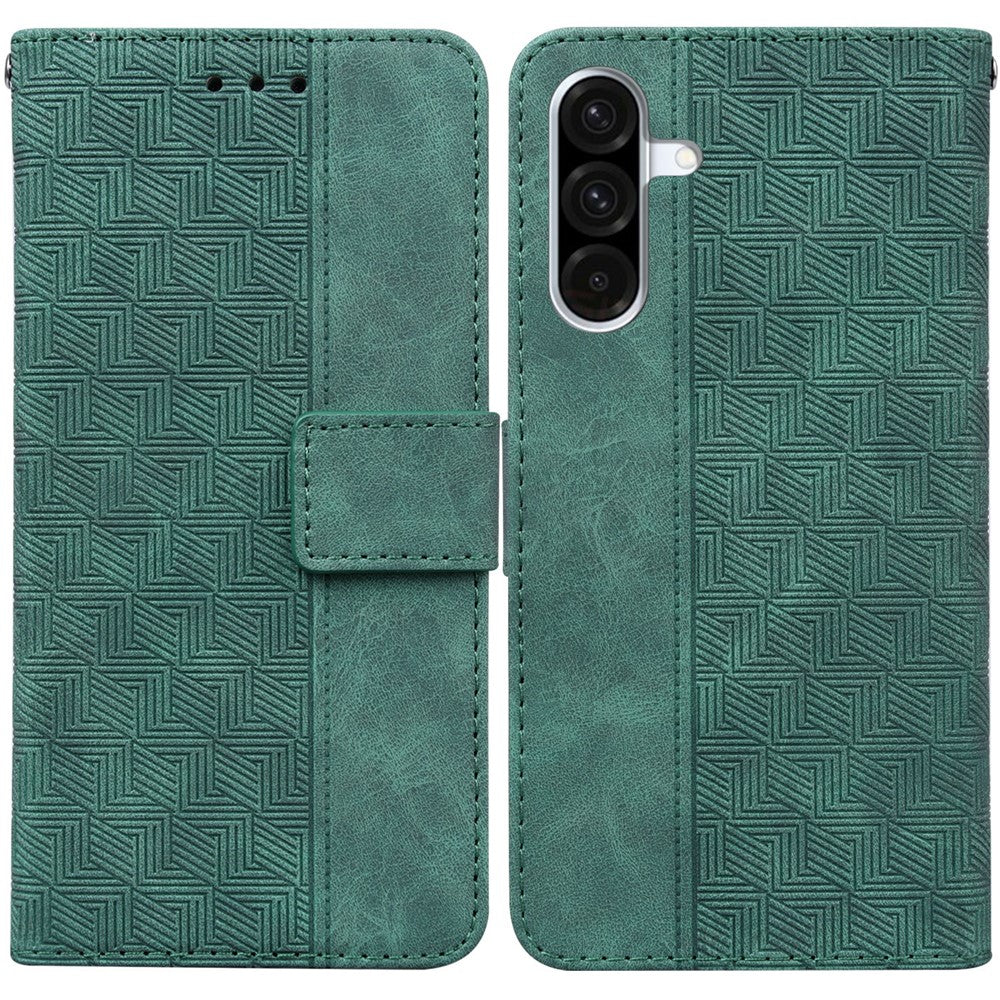 Samsung Galaxy A18 4G / A18 5G / A17 4G / A17 5G / A26 5G-skal, geometriskt mönster, läderplånbok, mobilskal med handledsrem