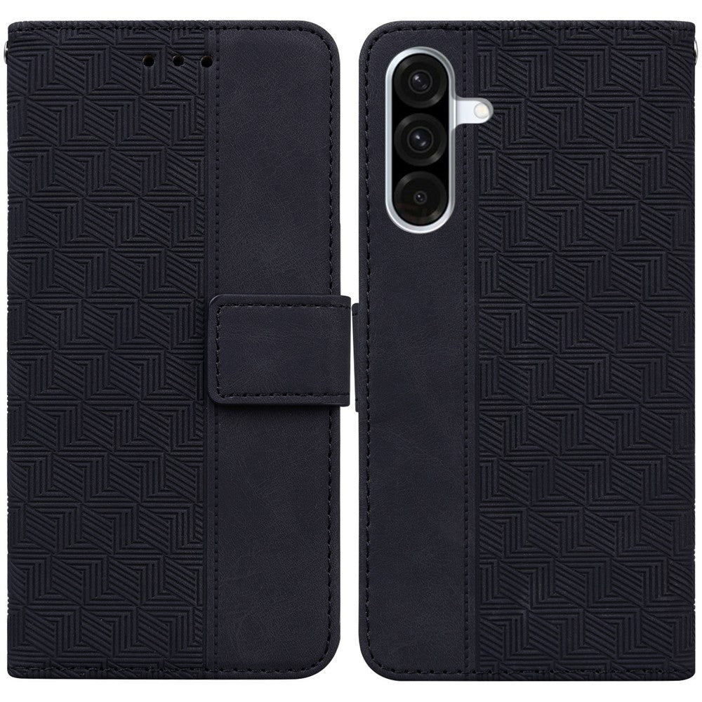 Samsung Galaxy A18 4G / A18 5G / A17 4G / A17 5G / A26 5G-skal, geometriskt mönster, läderplånbok, mobilskal med handledsrem