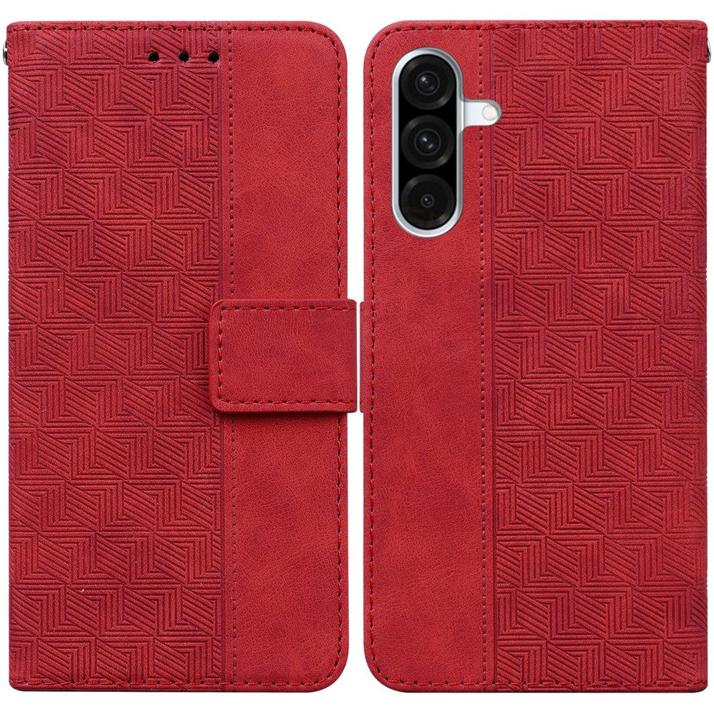 Samsung Galaxy A18 4G / A18 5G / A17 4G / A17 5G / A26 5G-skal, geometriskt mönster, läderplånbok, mobilskal med handledsrem