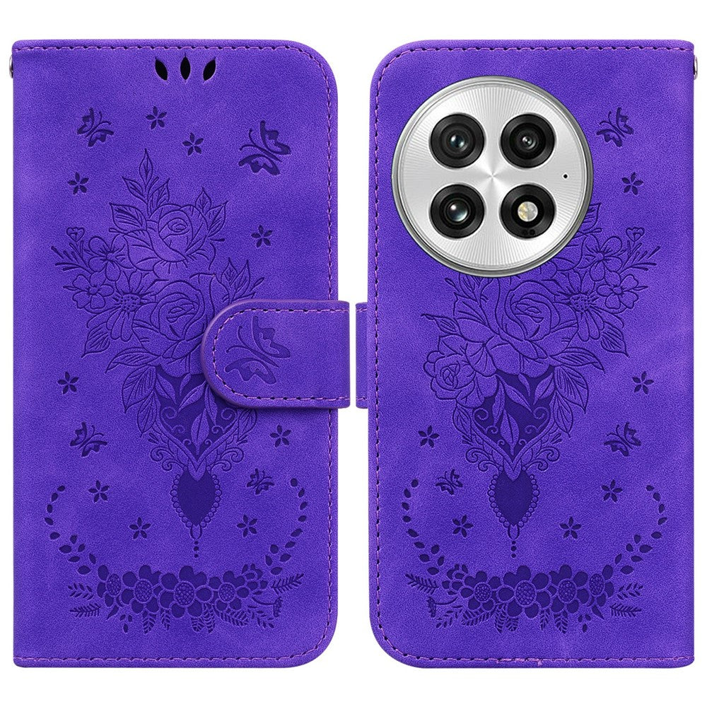 For OnePlus 13 Case PU Leather Wallet Phone Cover Butterfly Flower Imprint