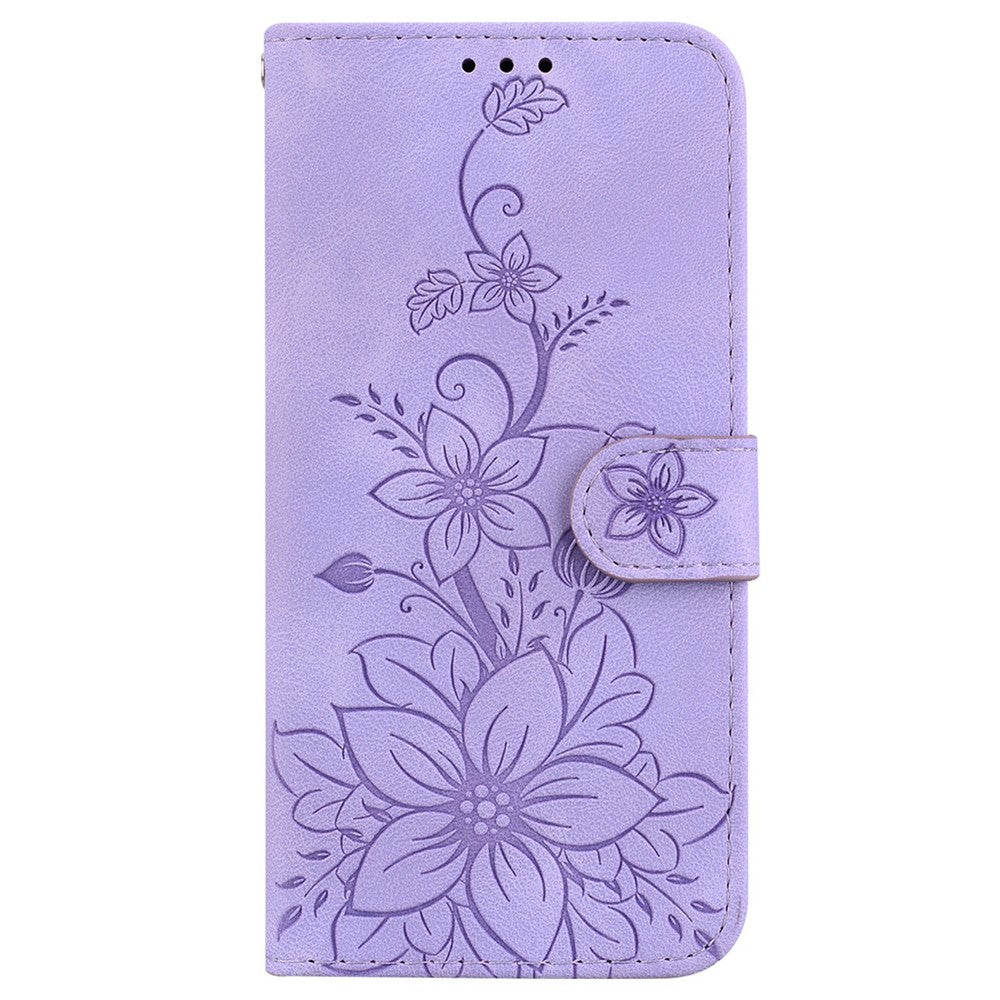 OnePlus 13-skal Lily Flower Imprint Lädermobilskal med stativ