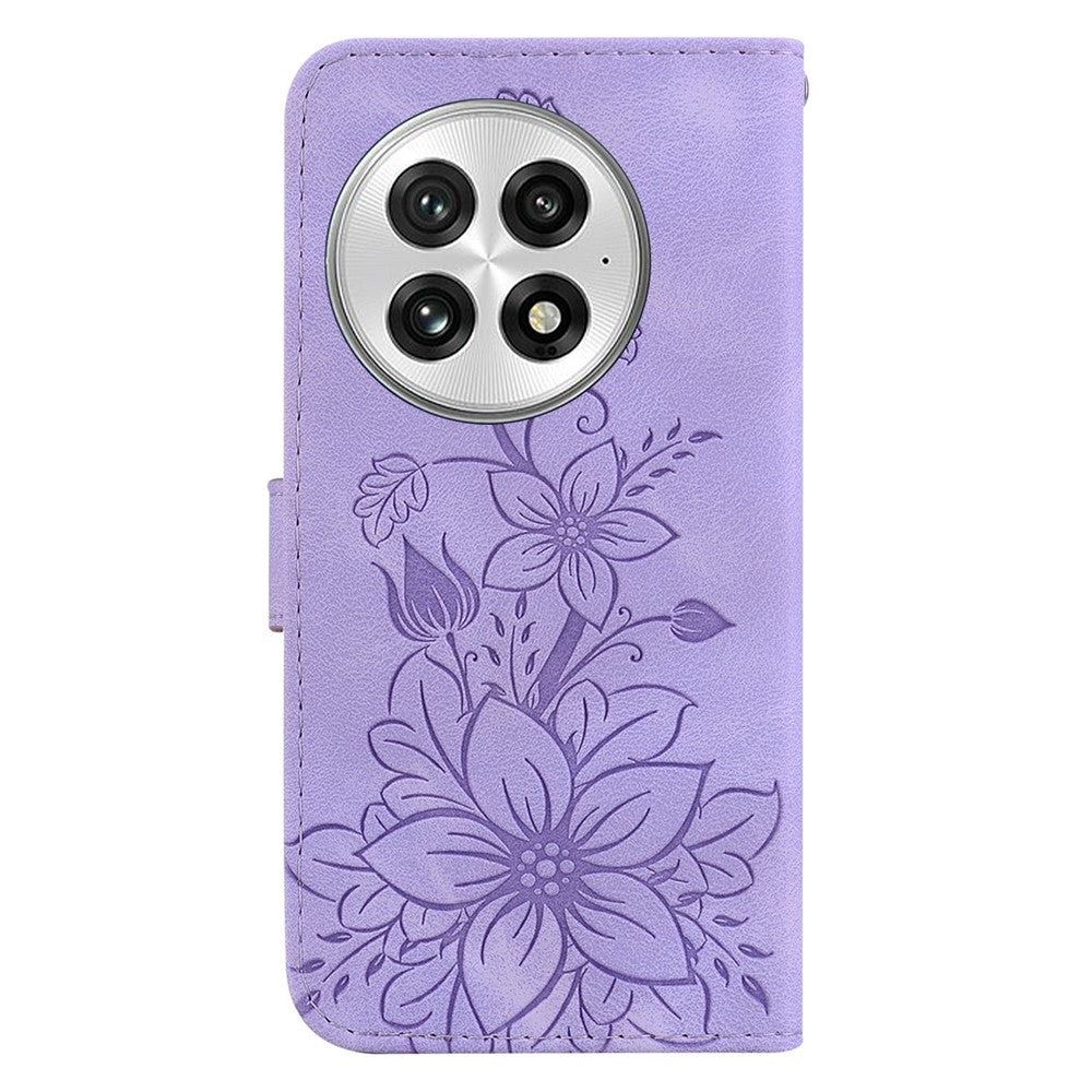 OnePlus 13-skal Lily Flower Imprint Lädermobilskal med stativ