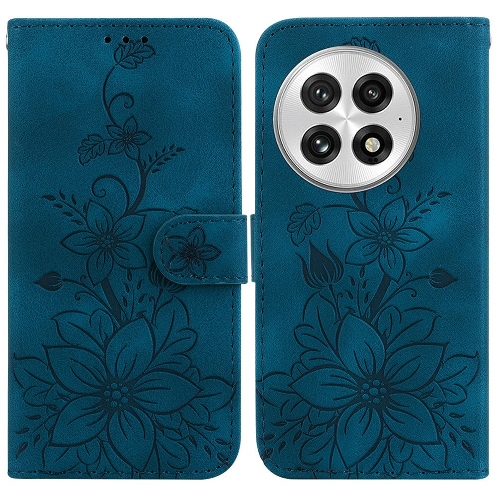 OnePlus 13-skal Lily Flower Imprint Lädermobilskal med stativ