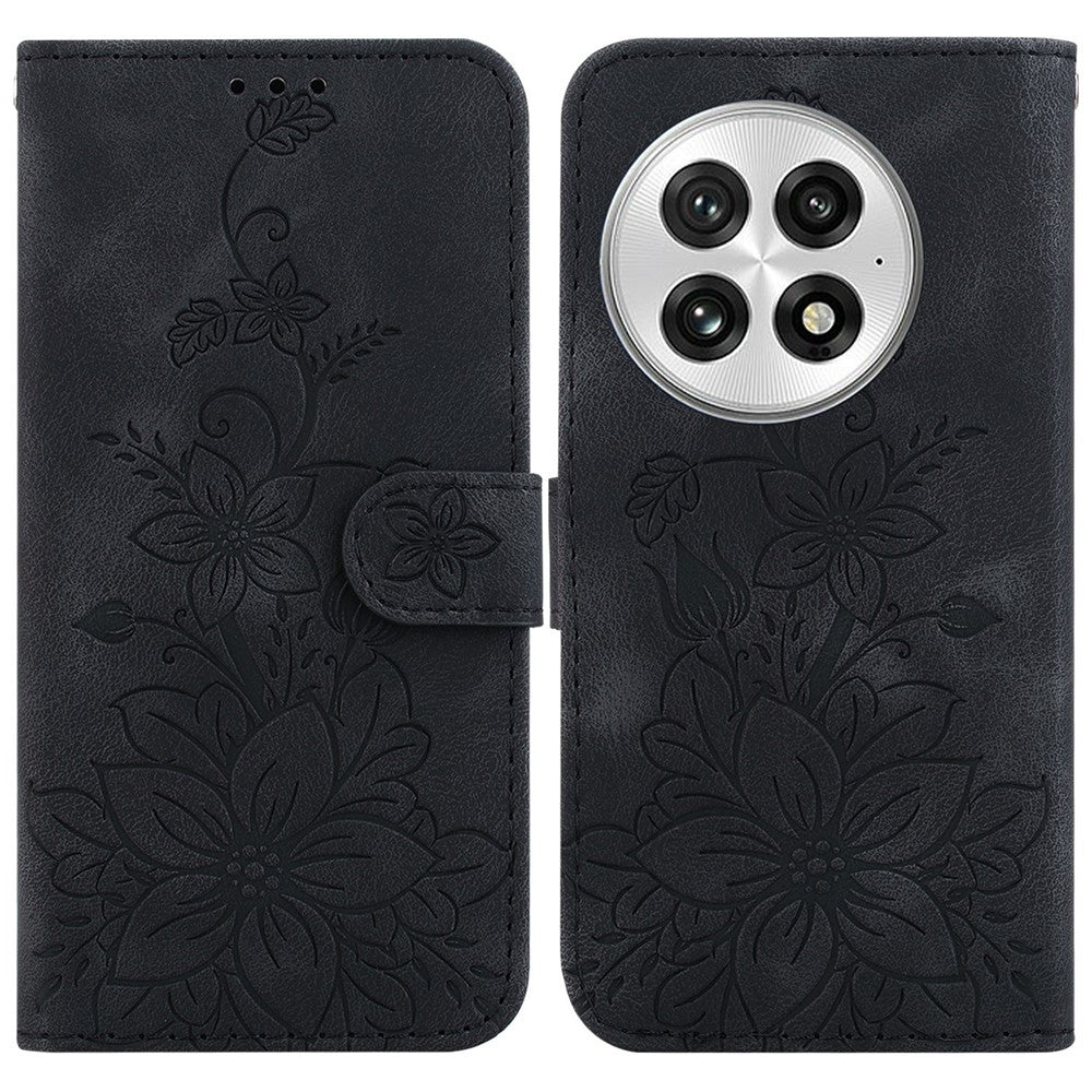 OnePlus 13-skal Lily Flower Imprint Lädermobilskal med stativ